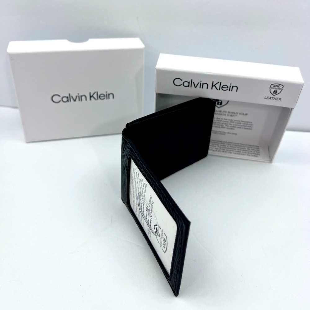 CALVIN KLEIN,MEN’S WALLET,SINGLE FOLD WORK MAGNET,BLACK LEATHER,RIFD PROTECTION - Picture 5 of 12